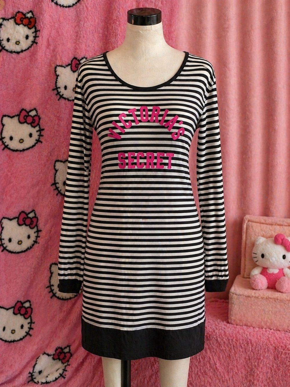 Victoria’s Secret Striped Nightgown Pink Logo Oversized Small Y2K